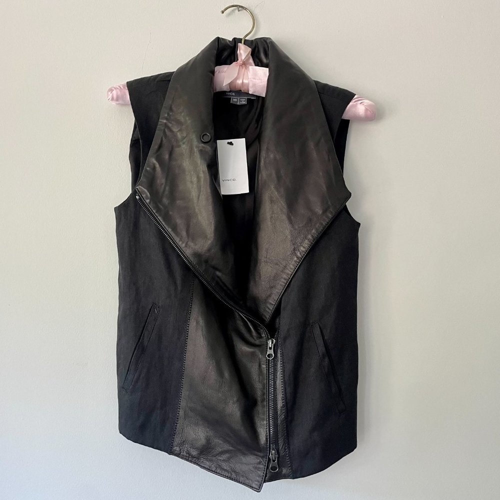 VINCE Asymmetric Leather & Linen Vest NWT $698